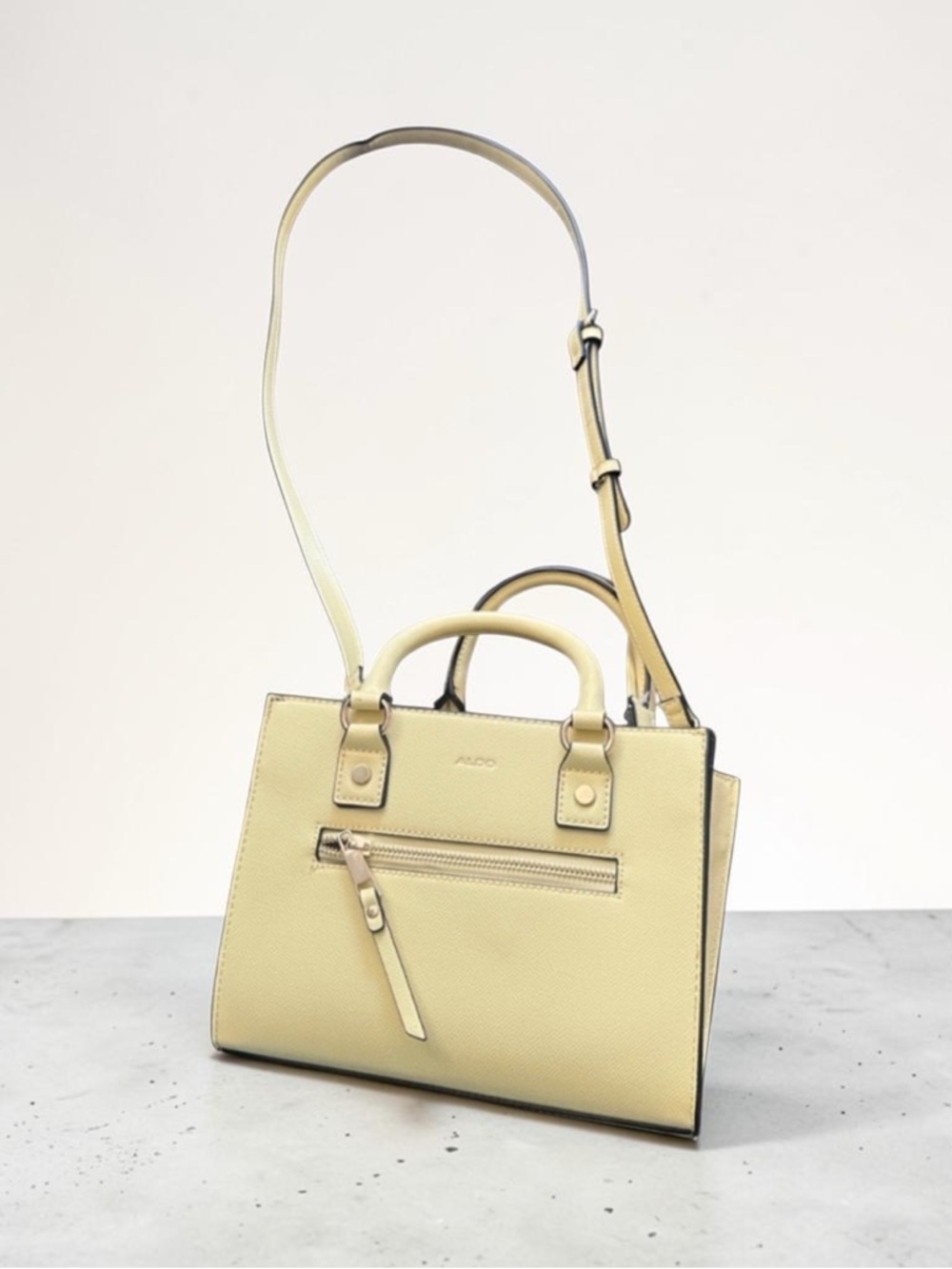 ALDO Pale Yellow Structured Satchel with Detachable Strap